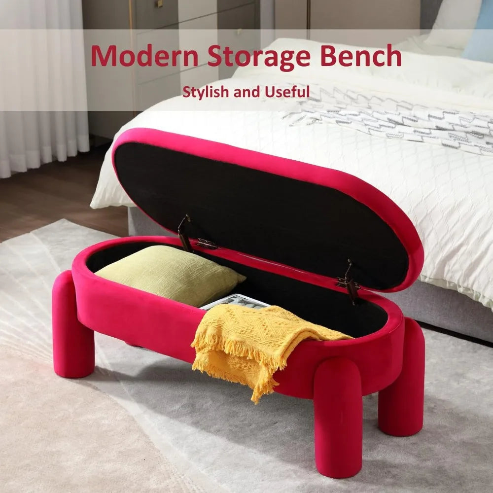 Modern Upholstered Storage Bench 44.75 Inch Velvet Ottoman for Home