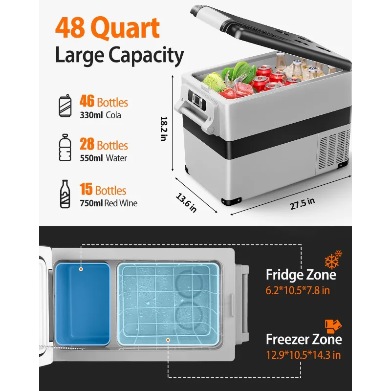 Portable 12V Refrigerator 48 Quart Electric Car Cooler for SUV RV Van