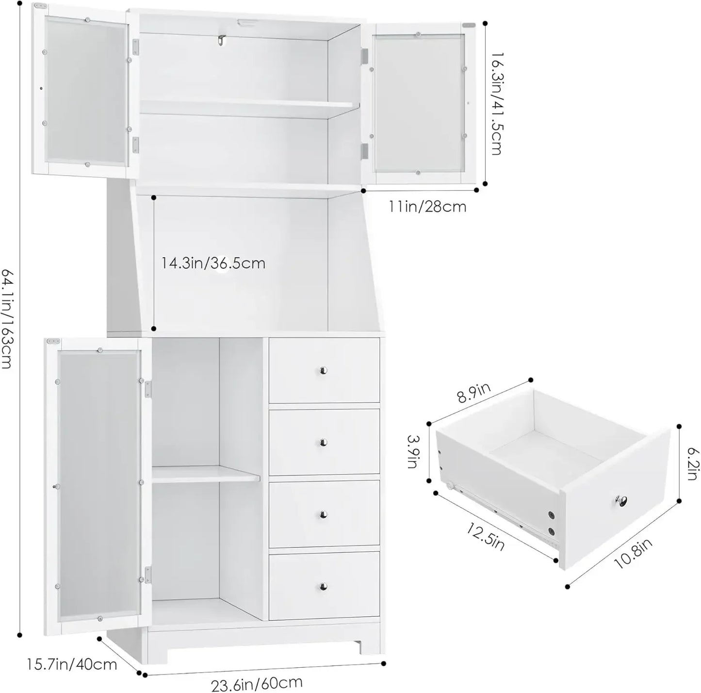64 Inch Tall Kitchen Storage Cabinet Pantry Hutch with Adjustable Shelves