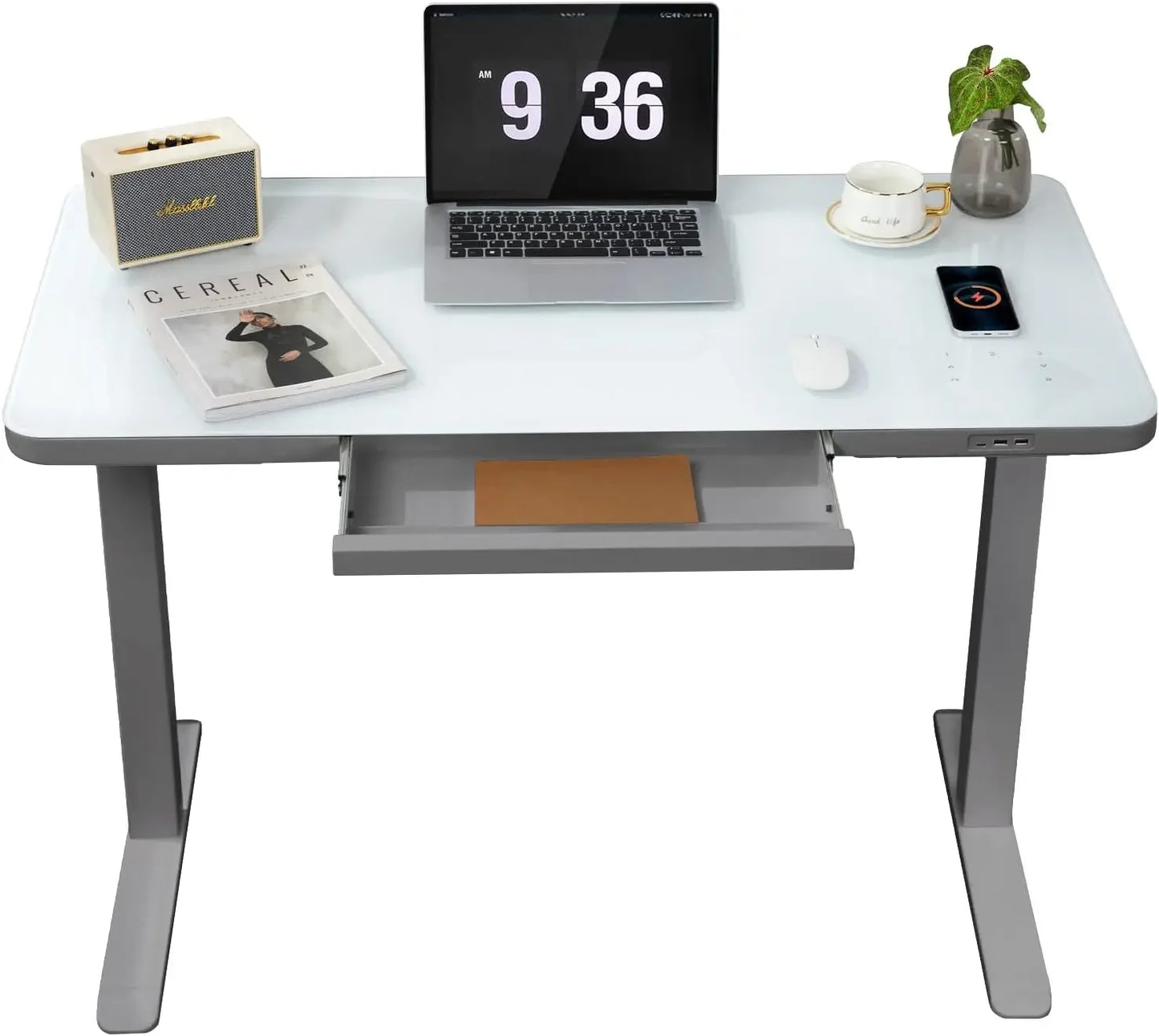 Electric Standing Desk with Drawers 45 Inch Dual Motor Adjustable Desk
