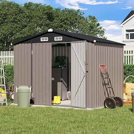 8x6 Outdoor Storage Shed Galvanized Metal Garden Shed with Lock