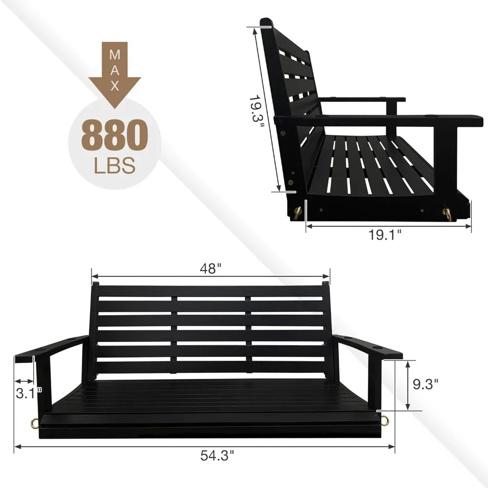 Wooden Porch Swing Heavy Duty Ergonomic Bench for Outdoor Patio 800 LBS