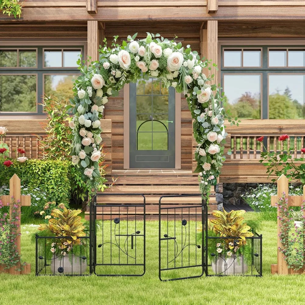 Ljustra Garden Arbor 87" Metal Archway Pergola with Lockable Gate and Planters