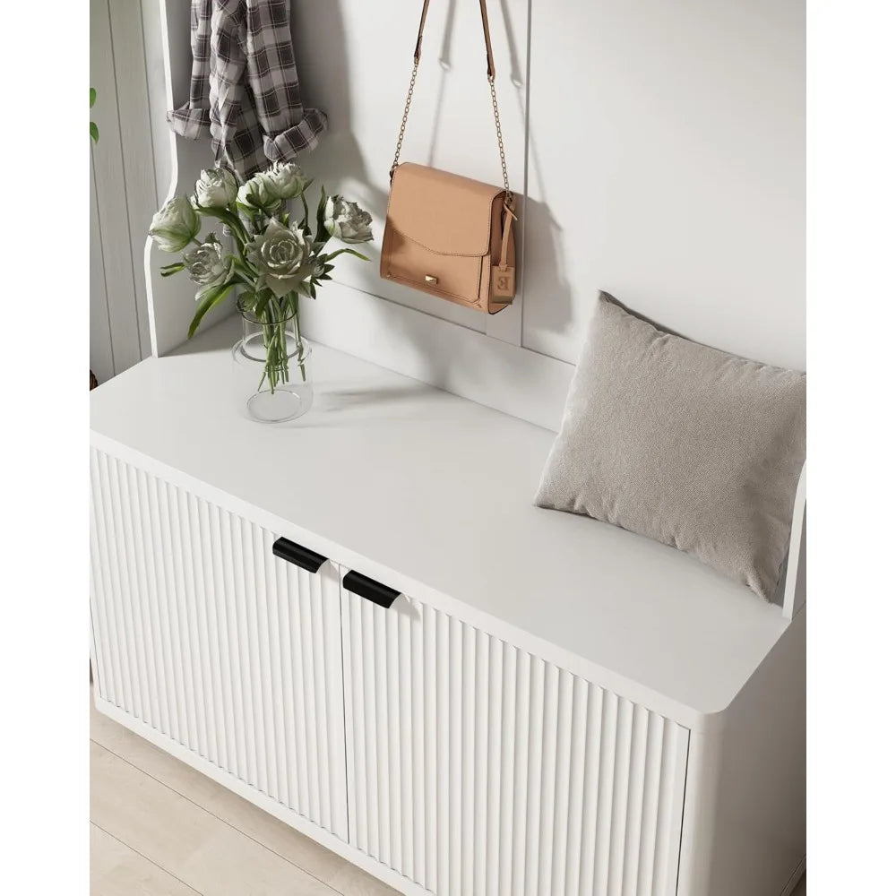Modern Fluted Entryway Coat Rack Bench Shoe Storage Cabinet 42.5"