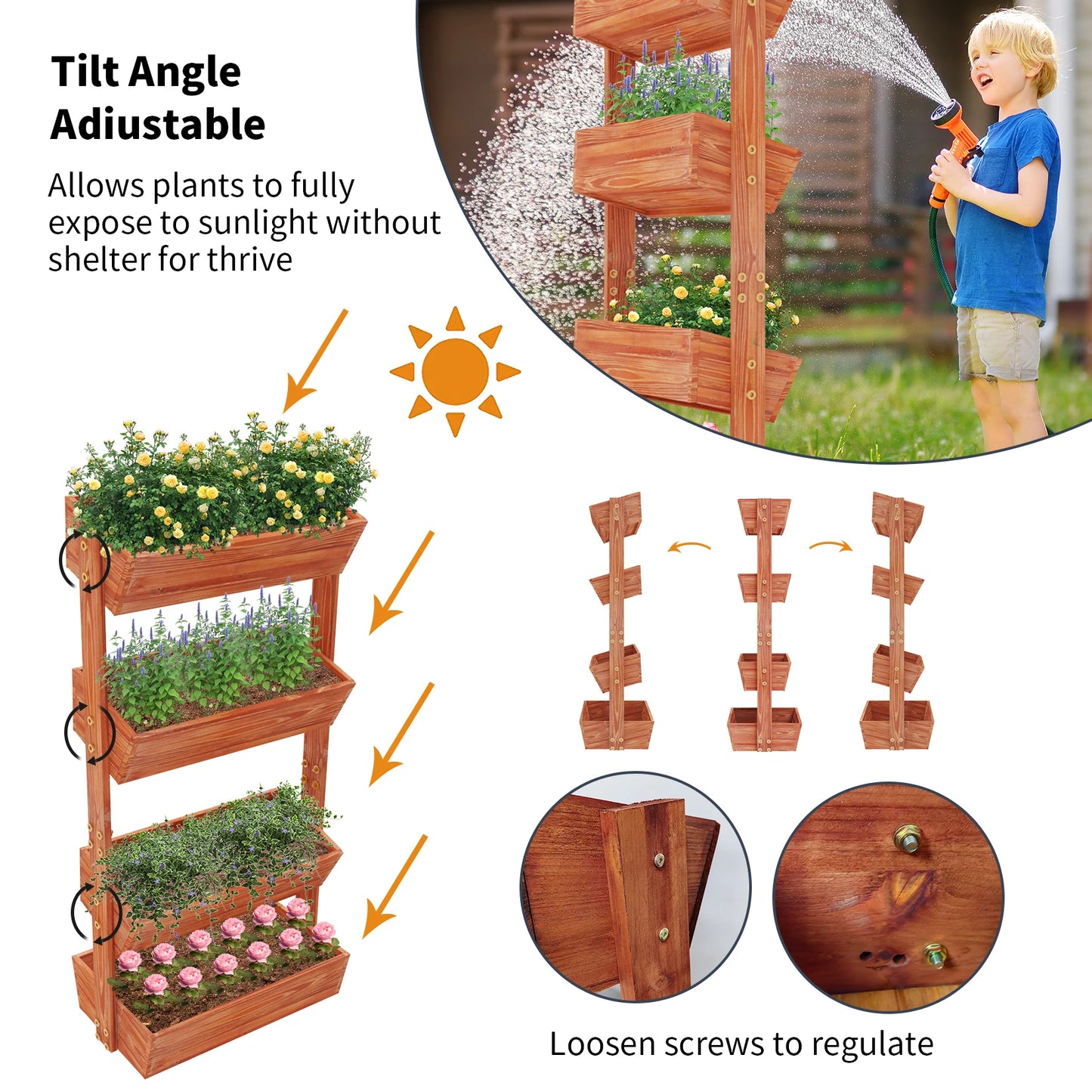 Extra Large 4 Tier Raised Garden Bed Solid Wood Vertical Planter Box