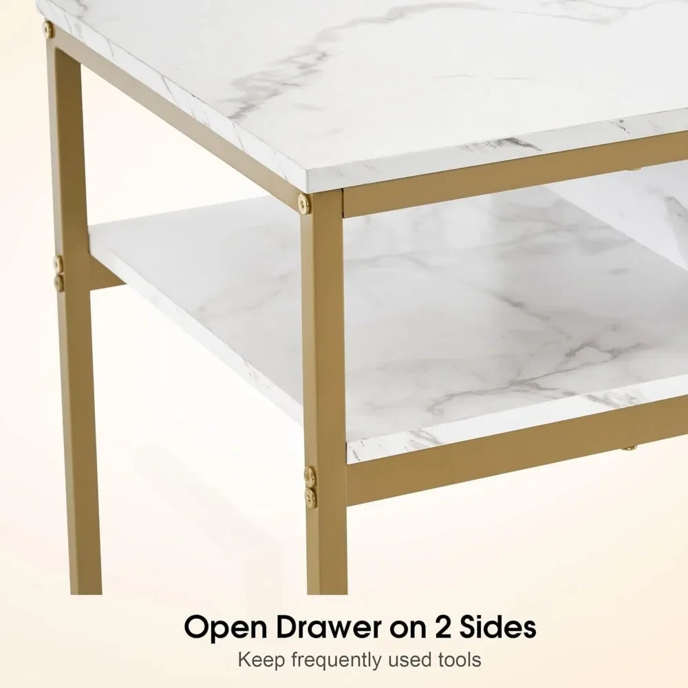 Marbling Panels Manicure Table with Storage Stylish Nail Desk