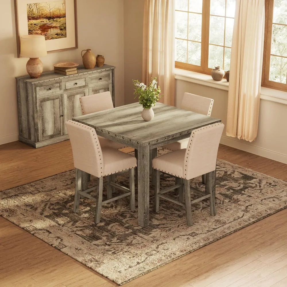 42 Inch Rustic Counter Height Dining Table for 4-6 People