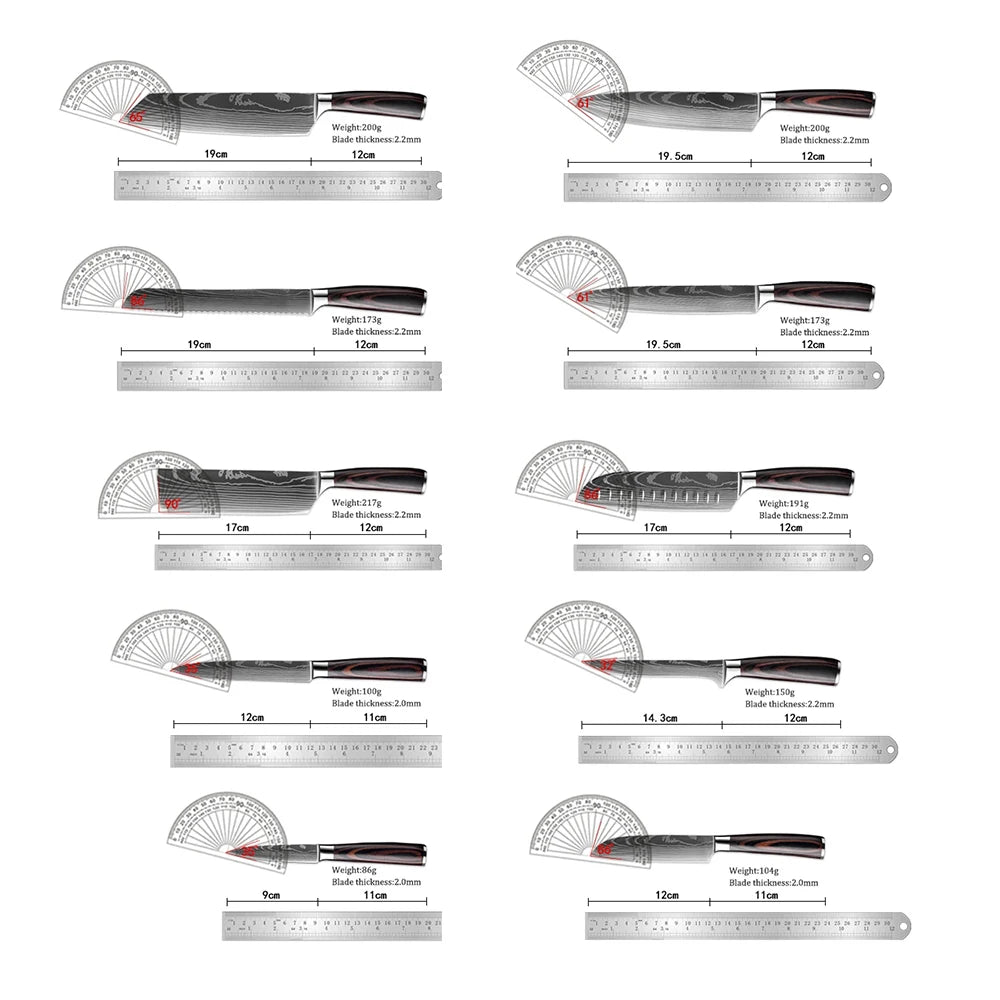 8PCS Stainless Steel Kitchen Knife Set Chef Cleaver Damascus Pattern