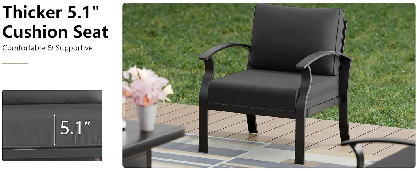 Ljustra Aluminum Patio Furniture Set Fire Pit Table Swivel Chairs Sofa