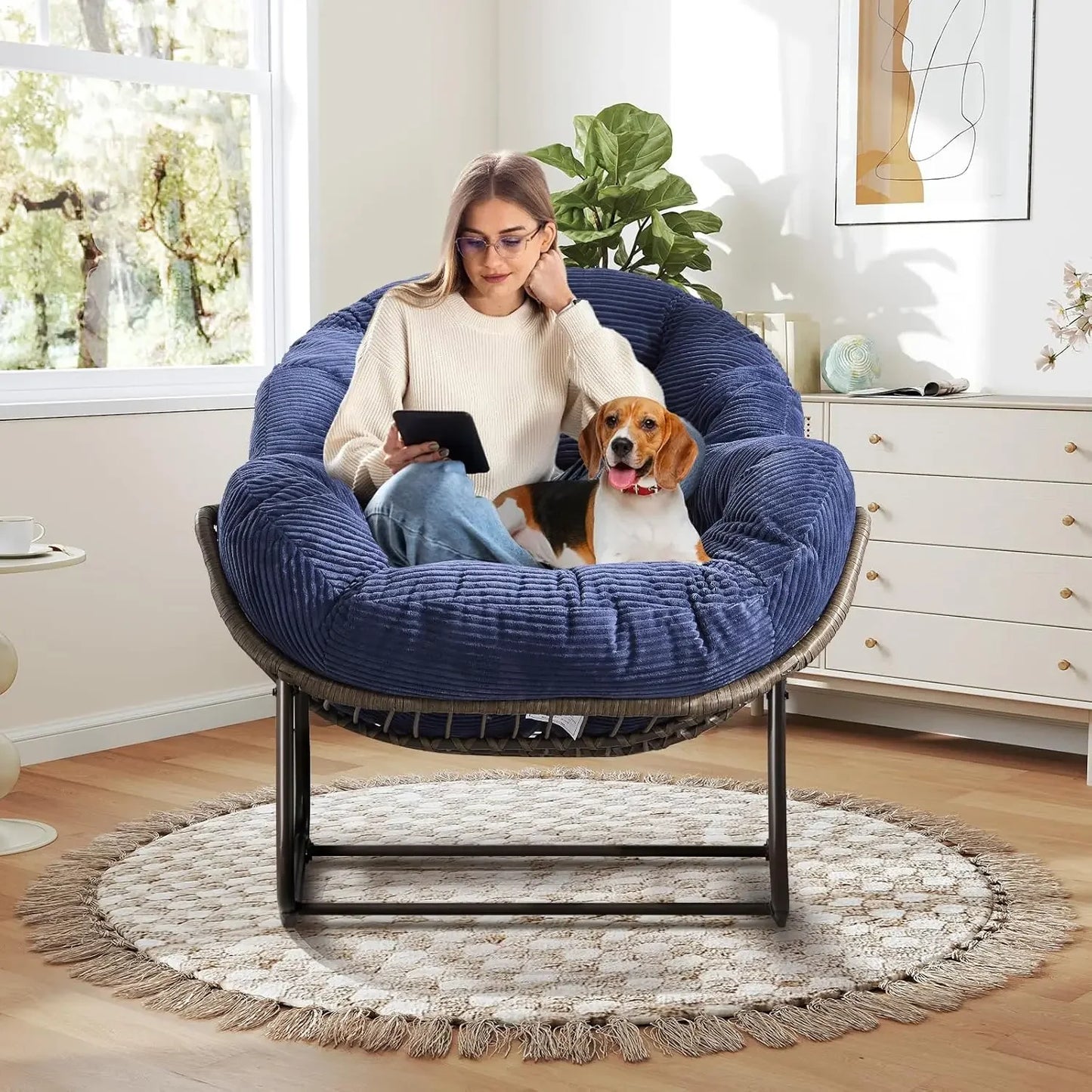 Large Oversized Indoor Outdoor Rocking Papasan Chair with Cushion