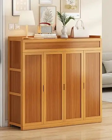 8 Tier Bamboo Shoe Storage Cabinet Freestanding Shoe Rack for Closet