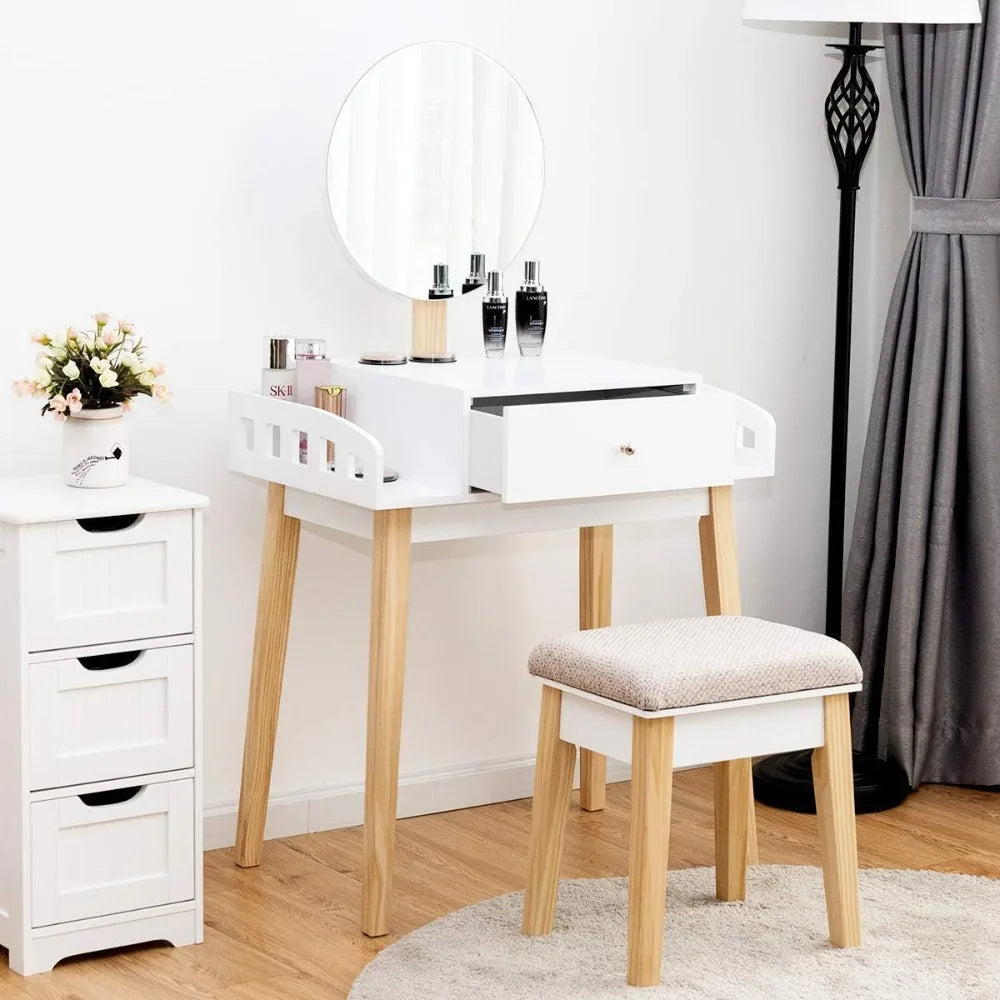 Ljustra Vanity Table Set Adjustable Mirror Makeup Table with Stool