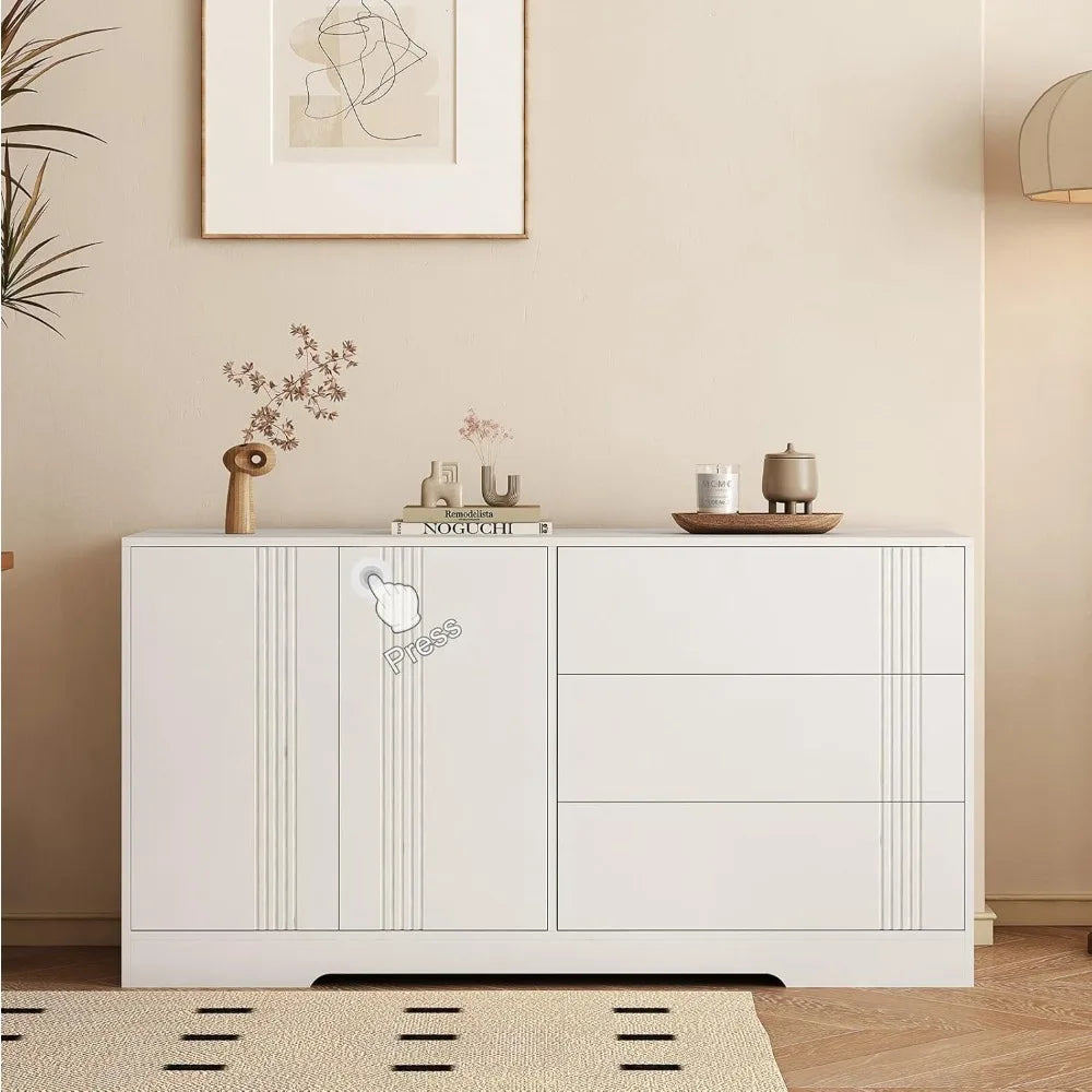 White Sideboard Buffet Storage Cabinet 3 Drawers 2 Doors Kitchen Entryway