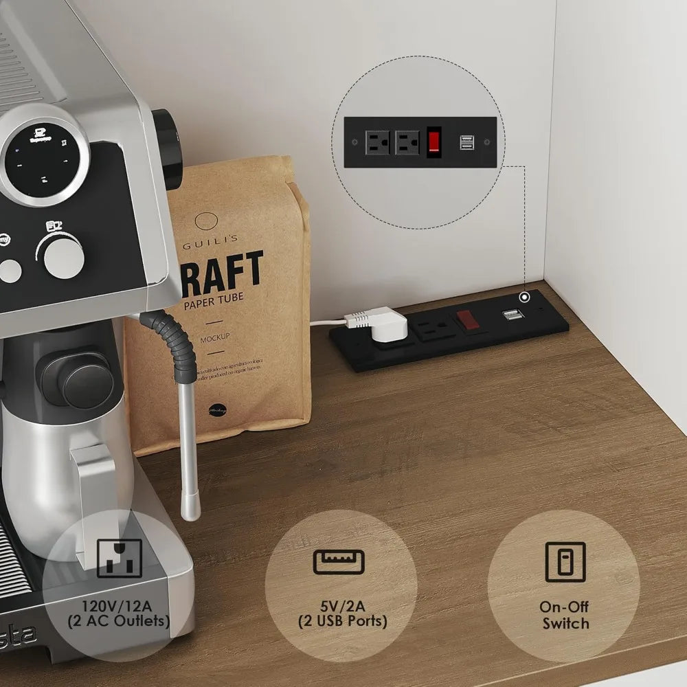 71 Inch Pantry Cabinet with Charging Station and Microwave Stand