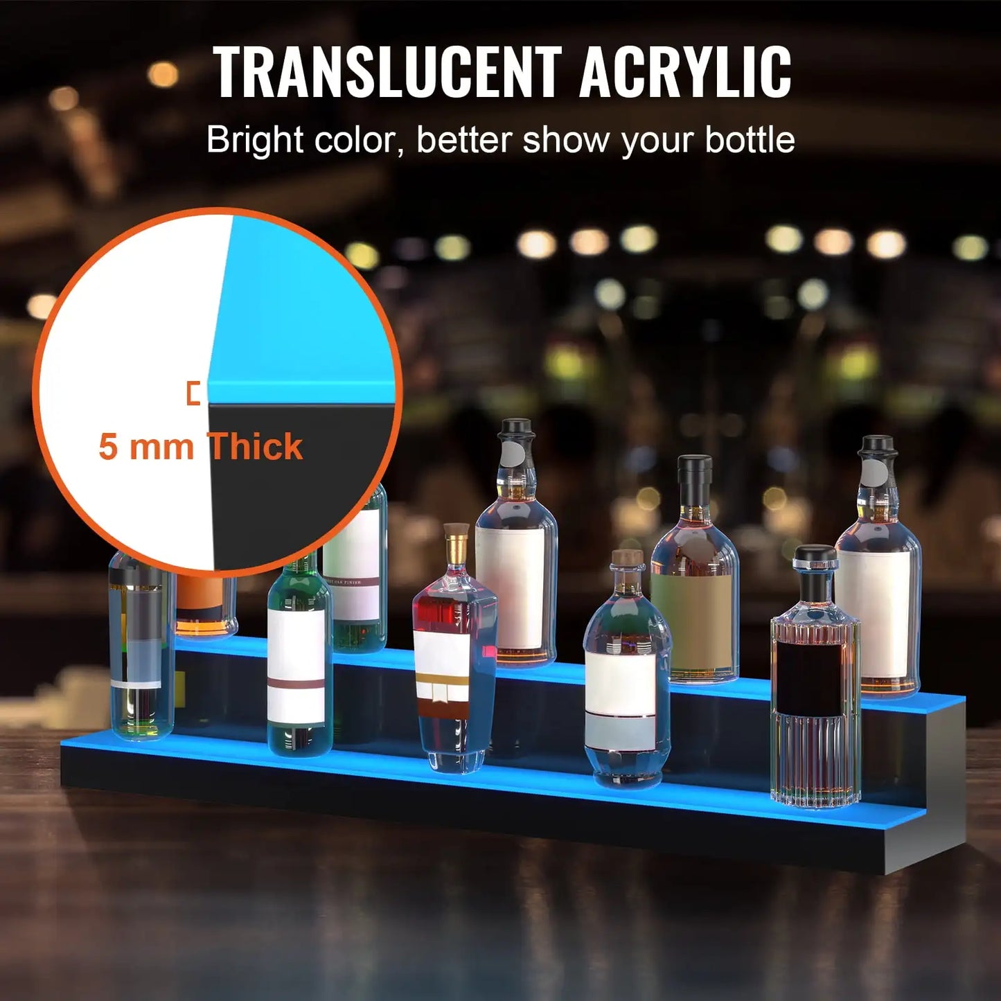 LED Lighted Liquor Bottle Display Shelf RF App Control 40 Inch 2-Step