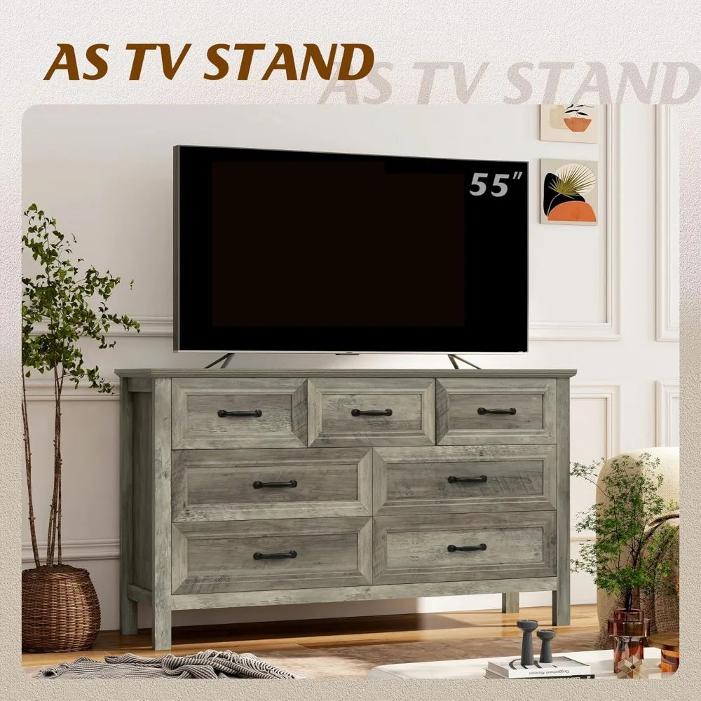 Farmhouse 7-Drawer Dresser Bedroom Storage Organizer Wood Chest