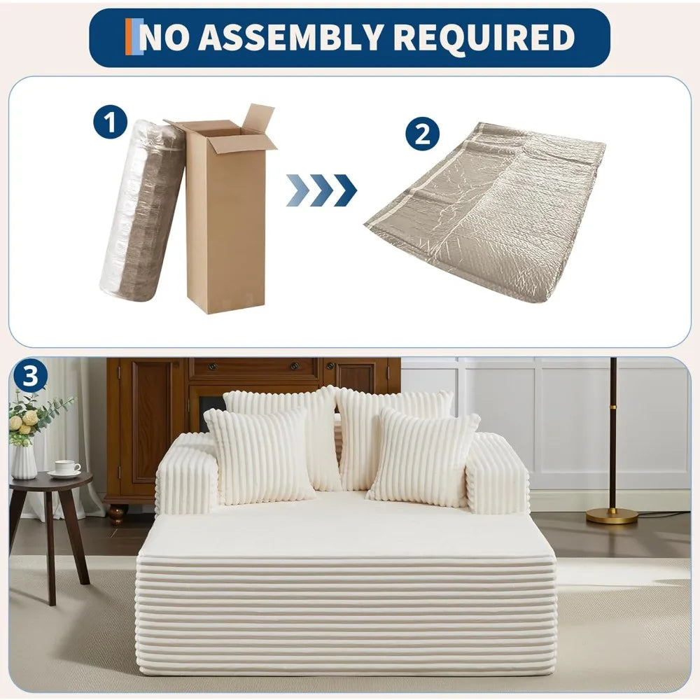 61 Inch Oversized Chaise Lounge Chair Indoor Sofa Bed with Pillows