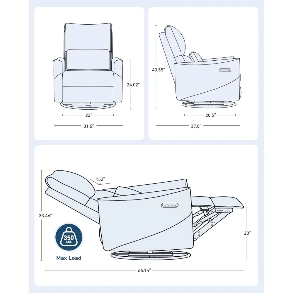 Power Swivel Rocker Recliner Chair for Adults Nursery Glider USB Port