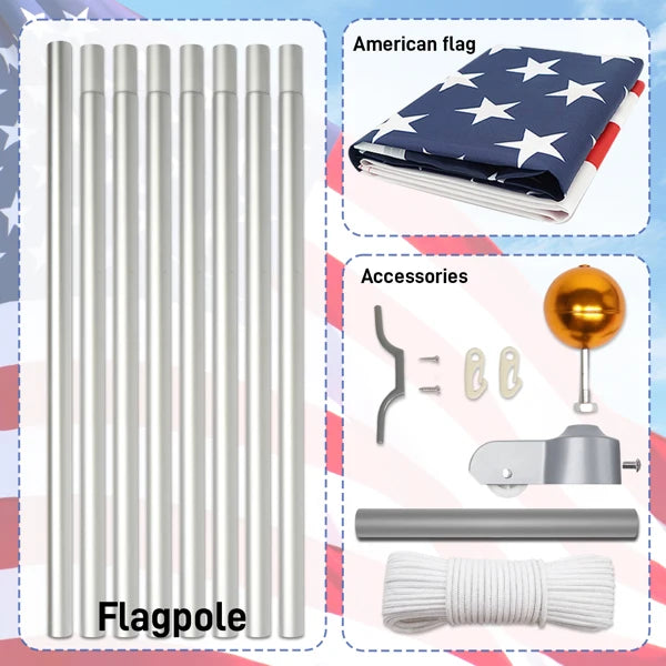 30FT Aluminum Flag Pole Kit with 5x3 US Flag for Outdoor Display