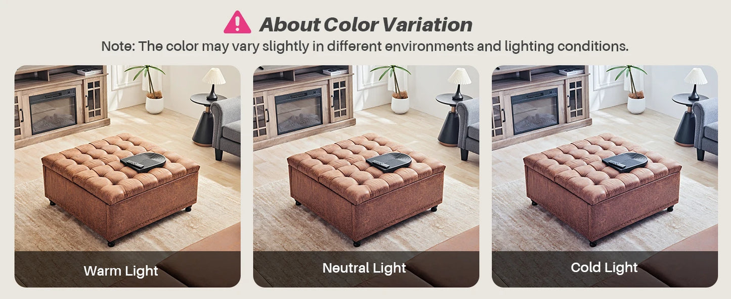 Large Square Storage Ottoman Bench Lift Top Upholstered Coffee Table