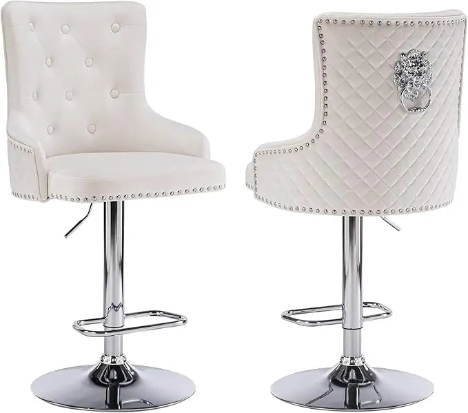 Velvet Gold Barstools Set of 2 Adjustable Swivel Modern High Back