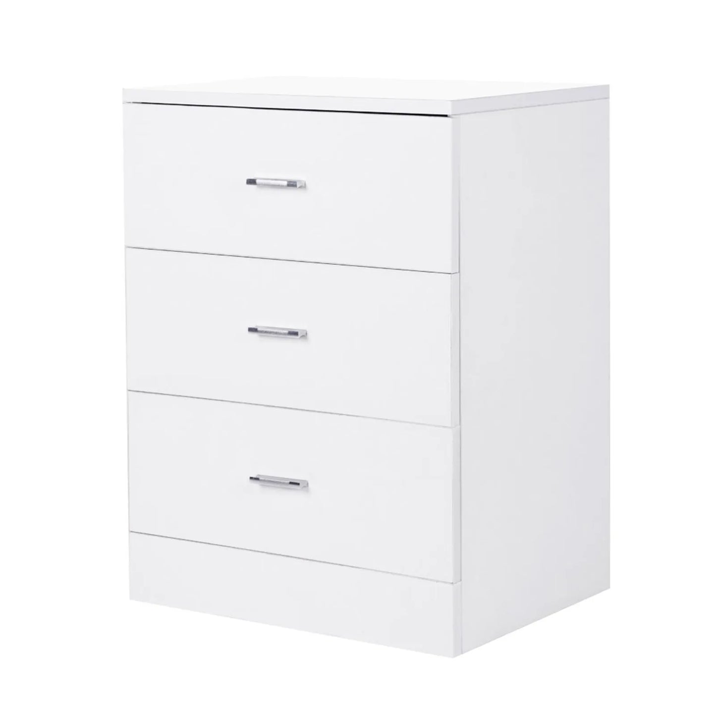 Modern 3-Drawer Nightstand Glossy White MDF Bedside Table Furniture