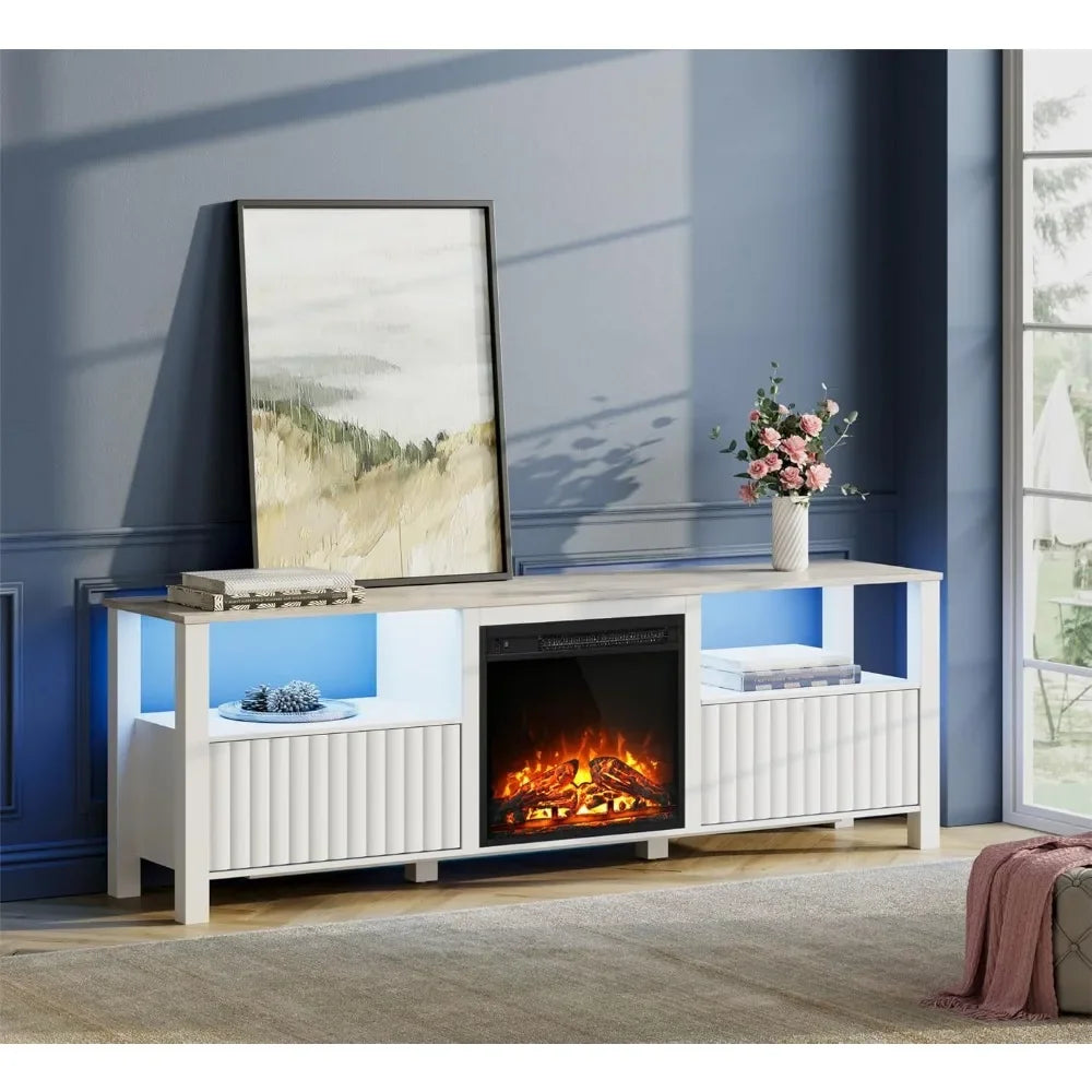 70 Inch Electric Fireplace TV Stand with LED Light Modern Entertainment Center