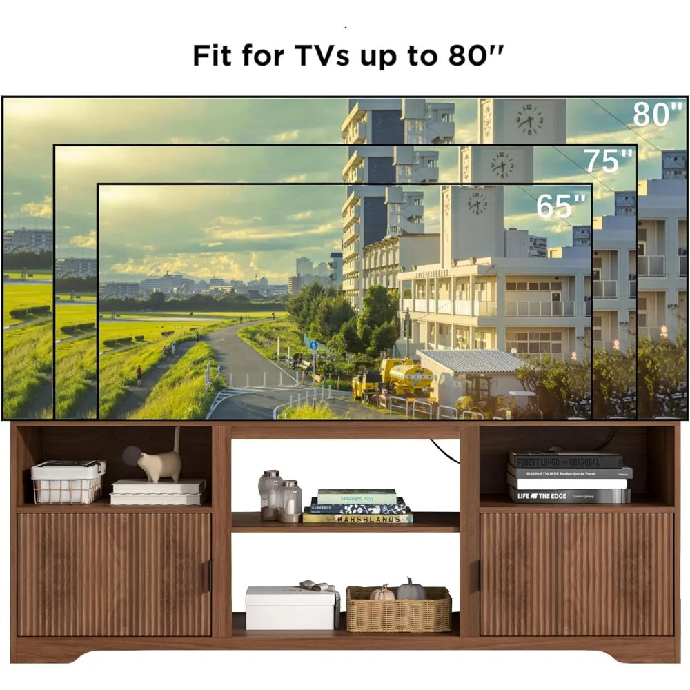 Fluted TV Stand for TVs up to 80" Mid Century Modern Entertainment Center