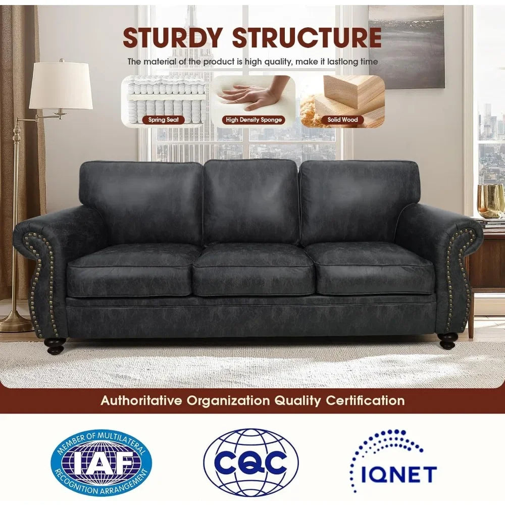 Ljustra Century Vintage Sofa Rivet Design Loveseat Couch Removable Cover