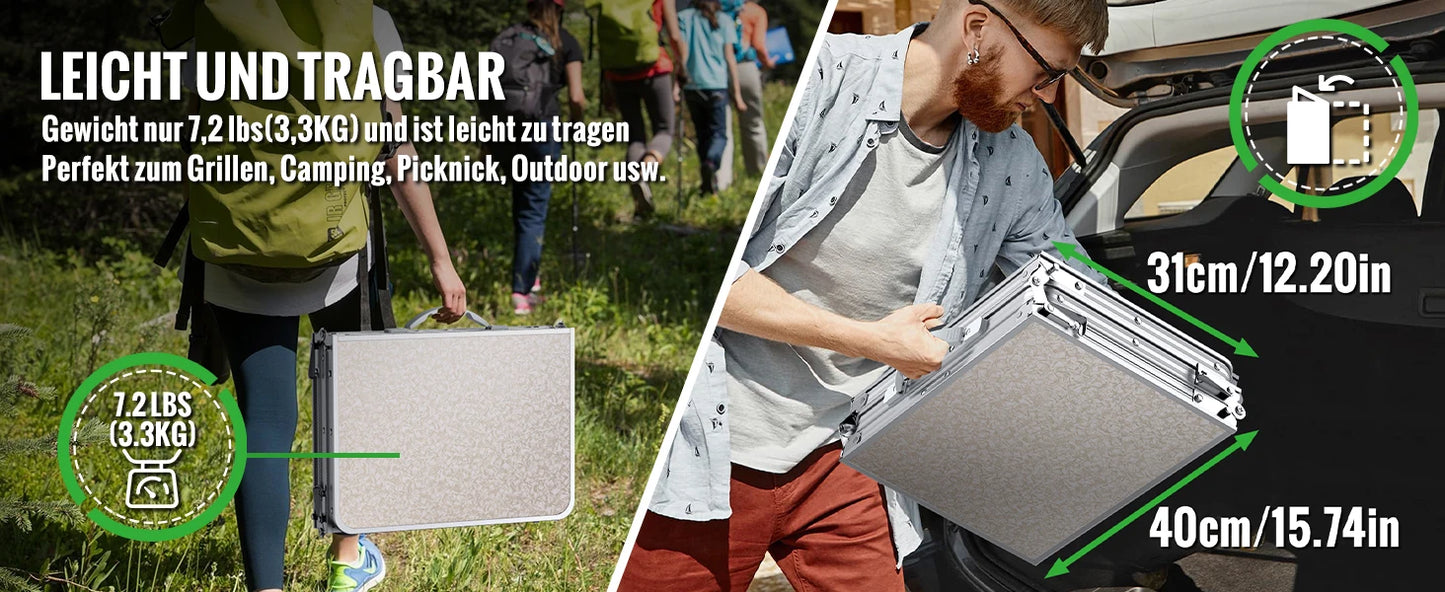 Portable Folding Camping Table 87x40cm Adjustable Height 3 Levels