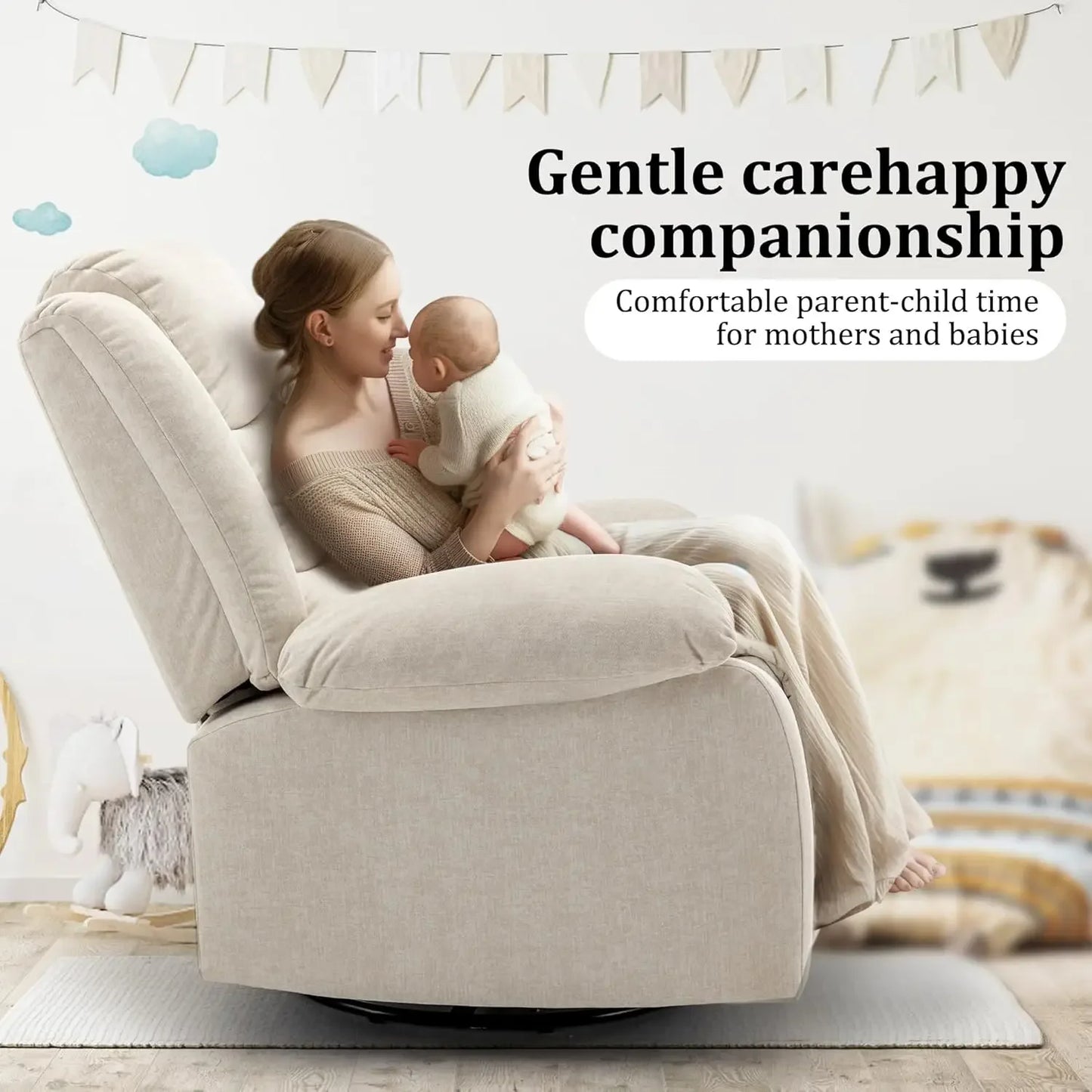 Recliner Chair Oversized Rocking Chair with Massage Heat Beige