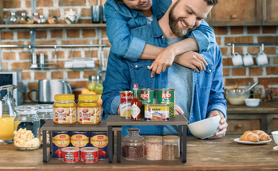 Stackable Expandable Kitchen Spice Rack Organizer Set of 4 Grey