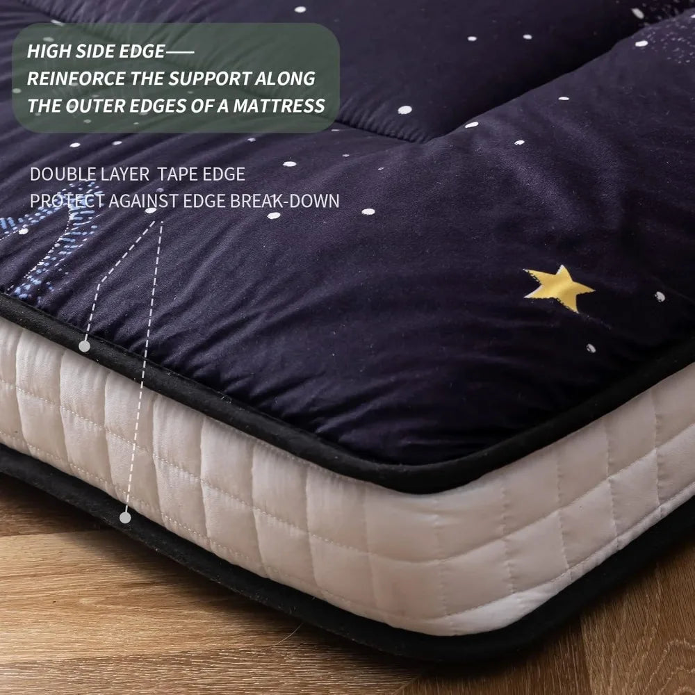 Ljustra Black Moon and Star Futon Mattress Japanese Floor Mattress King