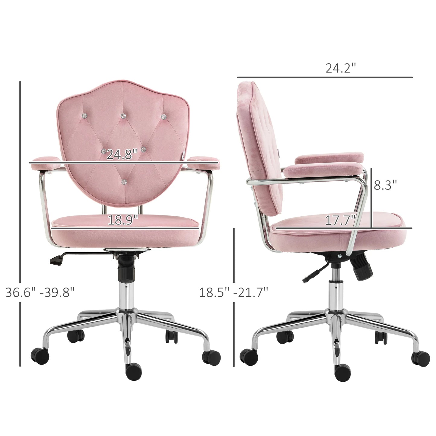 Ljustra Cute Velvet Office Chair Swivel Adjustable Pink Home Furniture