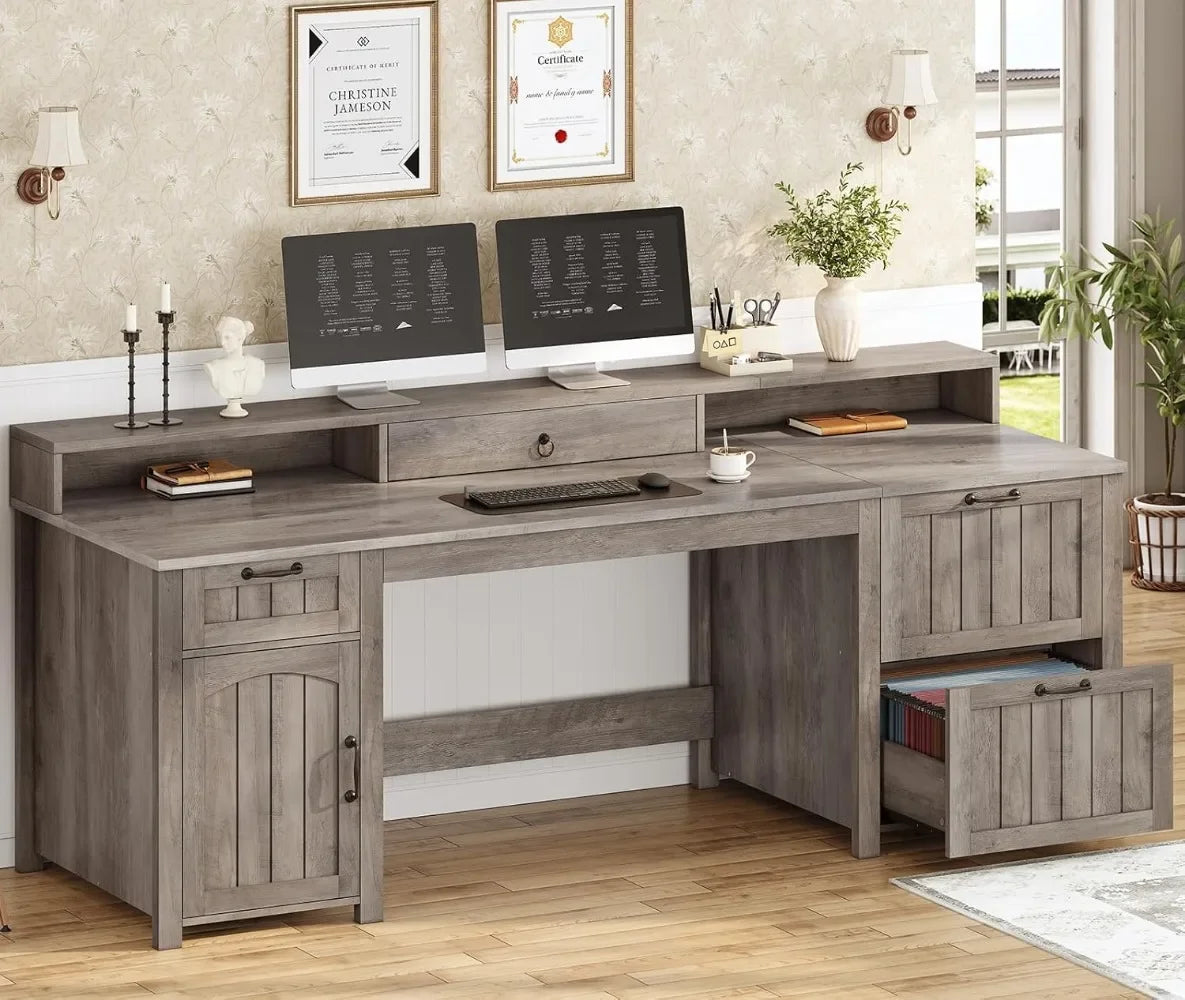 Farmhouse 63 Inch Executive Desk with Storage for Home Office Organization
