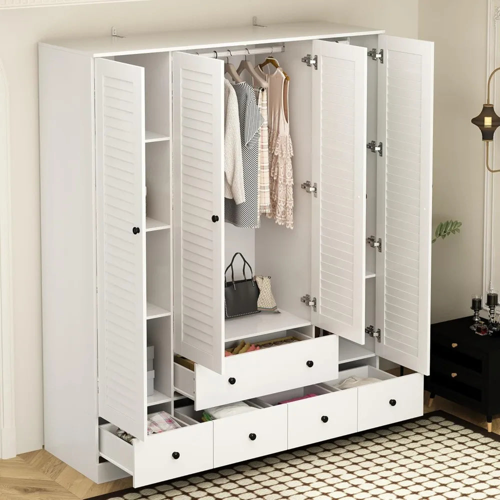 Ljustra Wardrobe Armoire with Louvered Doors 5 Drawers Bedroom Storage