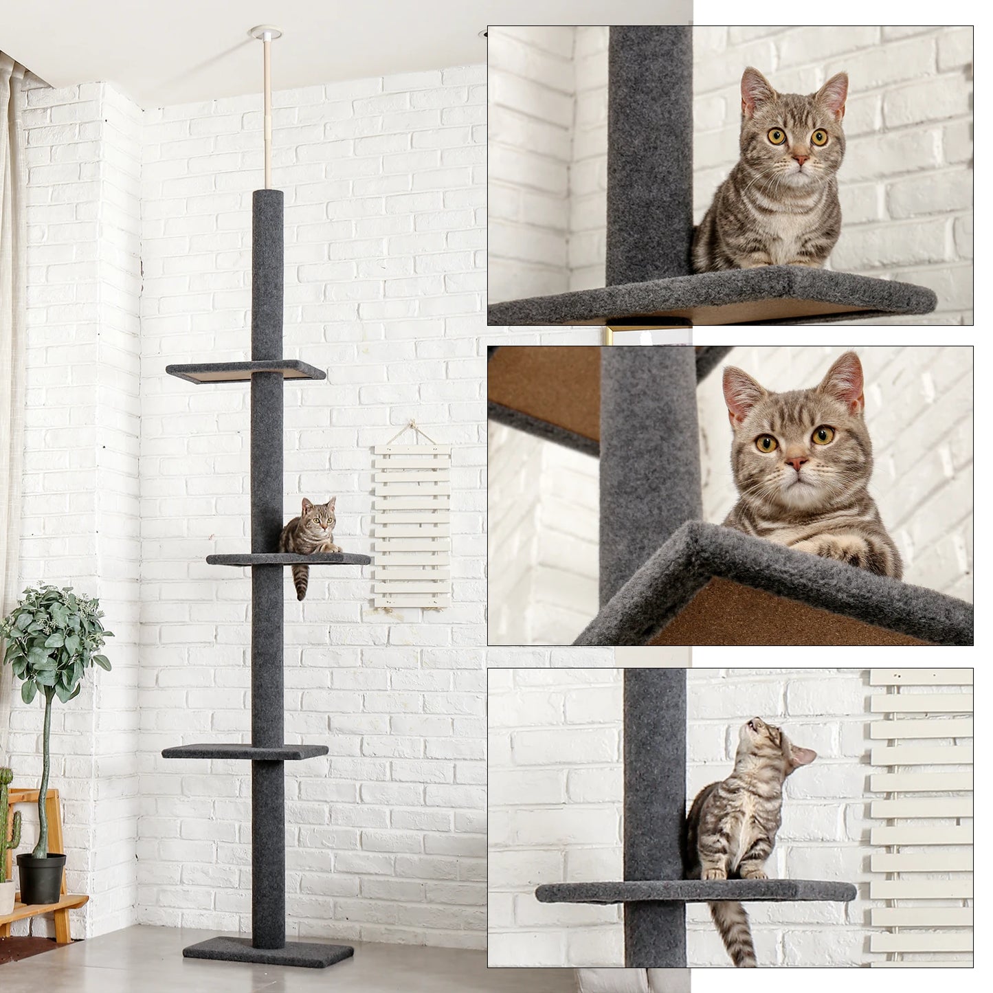 Adjustable Height Cat Tree Indoor Floor to Ceiling Tower Scratching Post