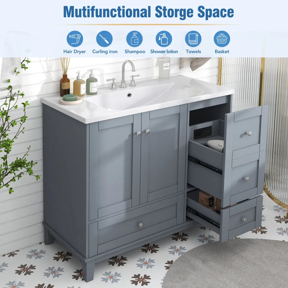 36 Inch Modern Bathroom Vanity with USB Charging and Ample Storage