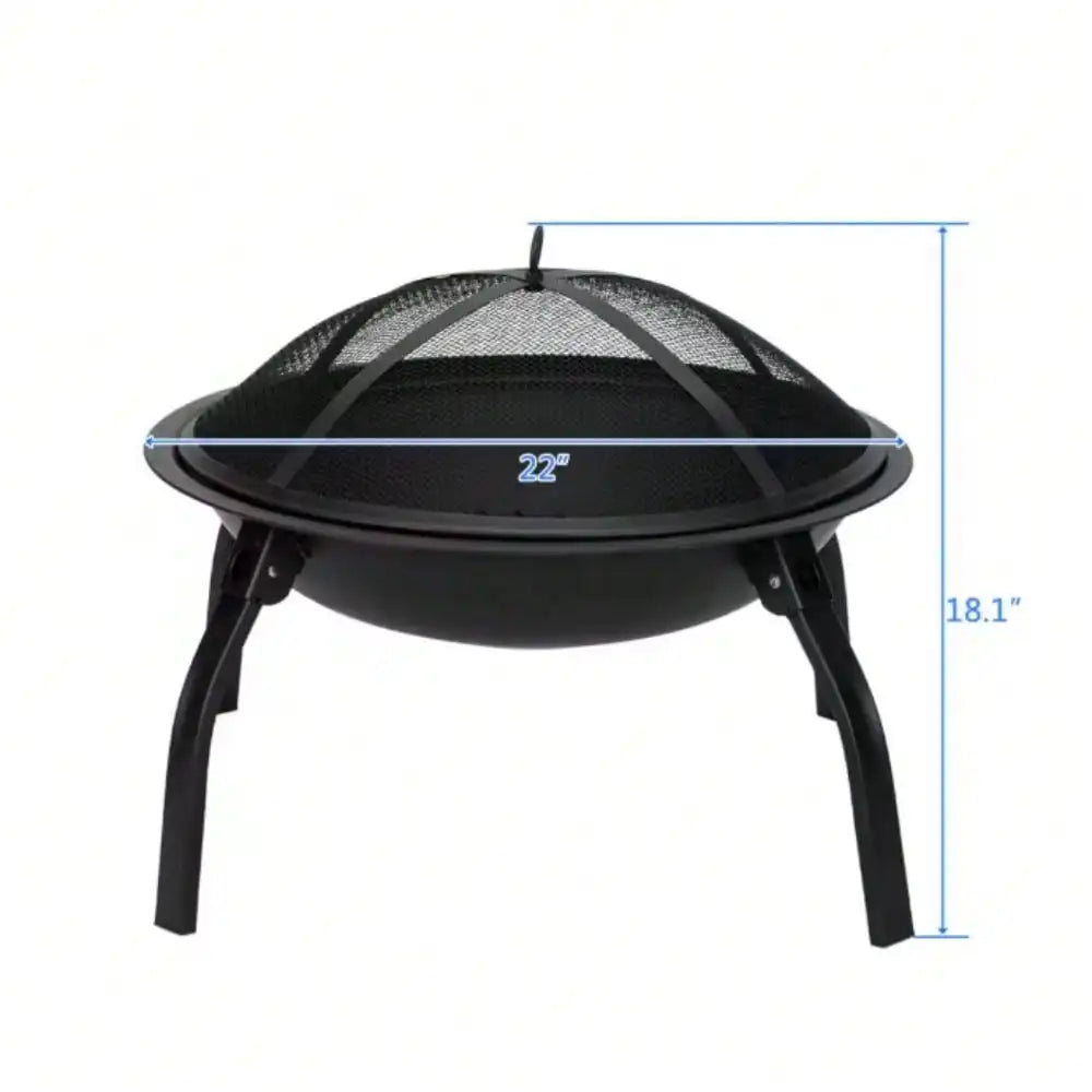 Foldable Round Metal Fire Pit 22in Backyard Patio Outdoor Cooking