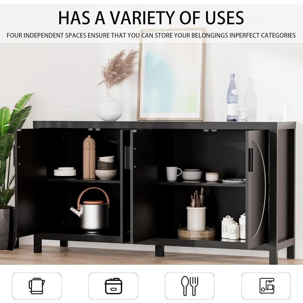 Buffet Sideboard Cabinet with Rattan Doors Mid-Century Modern Storage