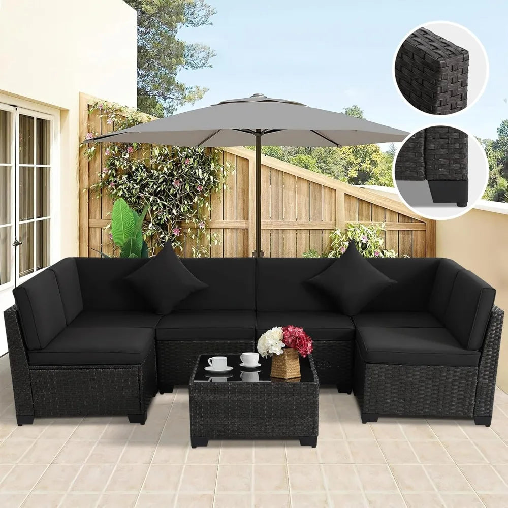 7 Piece Outdoor Patio Furniture Set All Weather Rattan Sectional Sofa