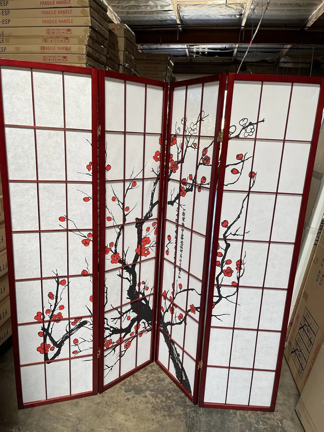 BlossomView Japanese Room Divider 6 Panel Plum Motifs Modern Privacy Screen