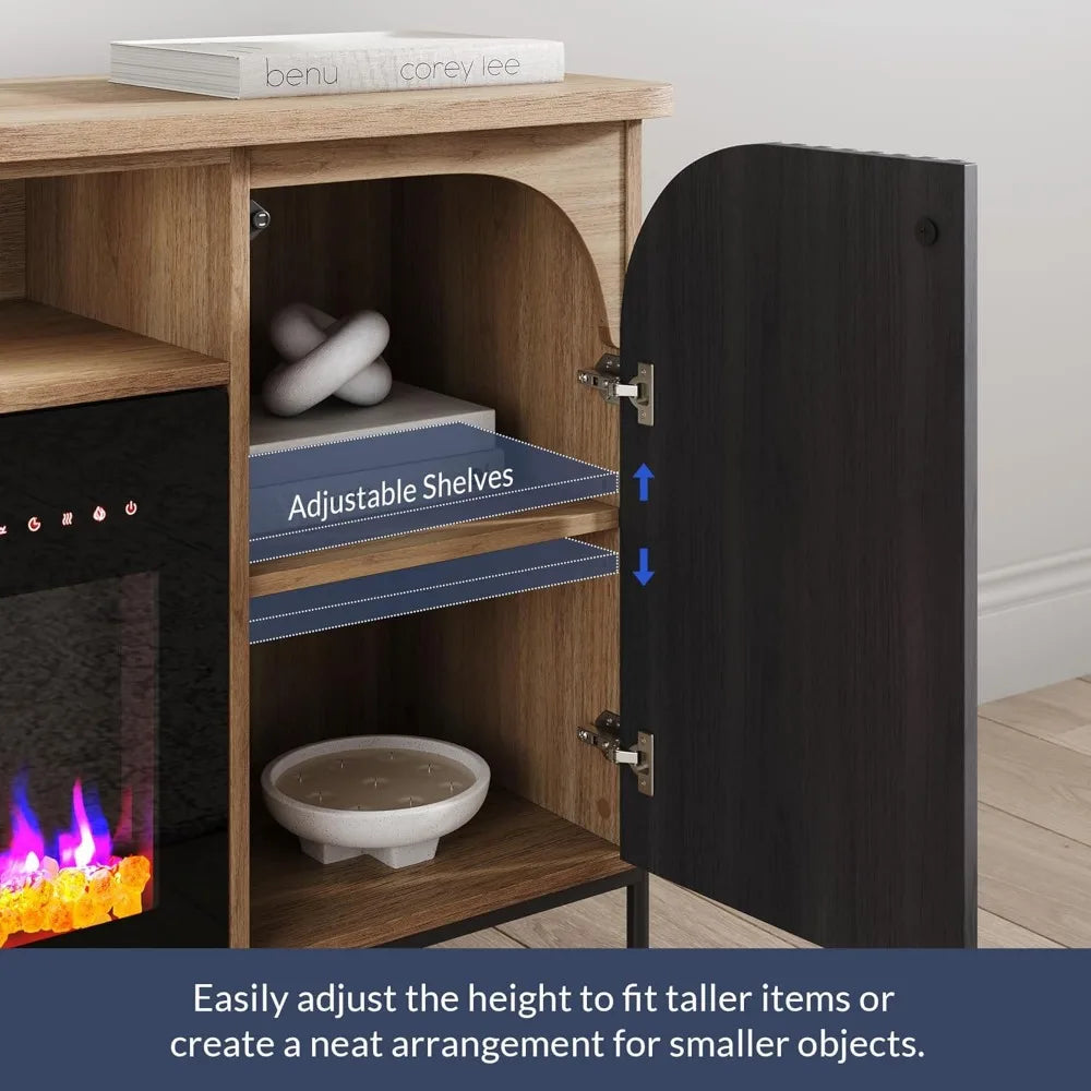 68 Inch Fluted TV Stand Electric Fireplace Modern Entertainment Center