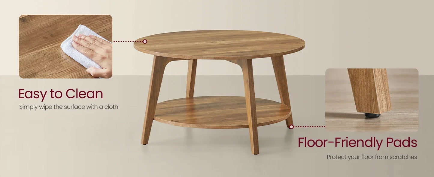 Round Coffee Table 2 Tier Living Room Storage Easy Assembly Modern Design