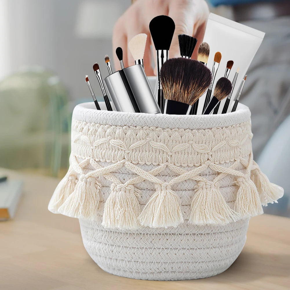Mini Storage Basket Boho Decor Makeup Brush Holder Organizer
