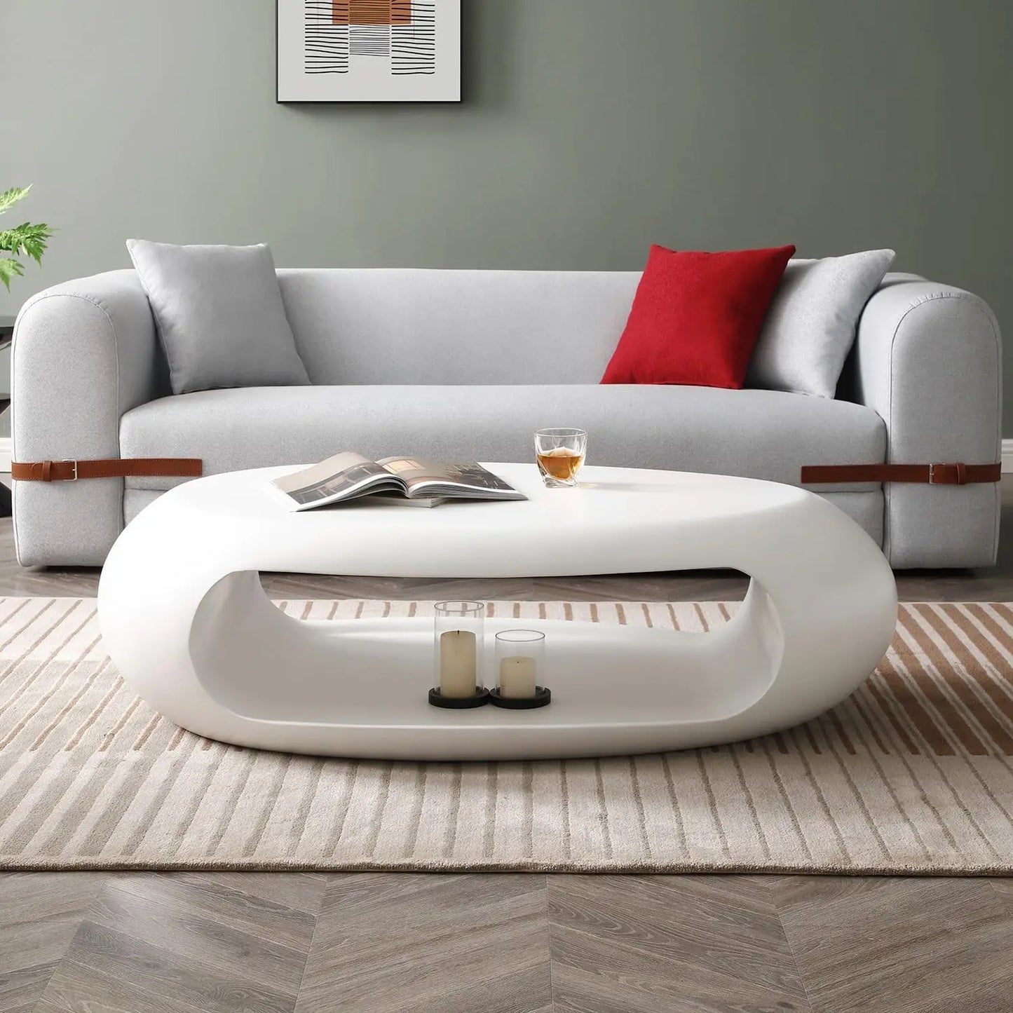 Ljustra Lumisol 53.93” Oval Coffee Table Modern Fiberglass Storage Shelf
