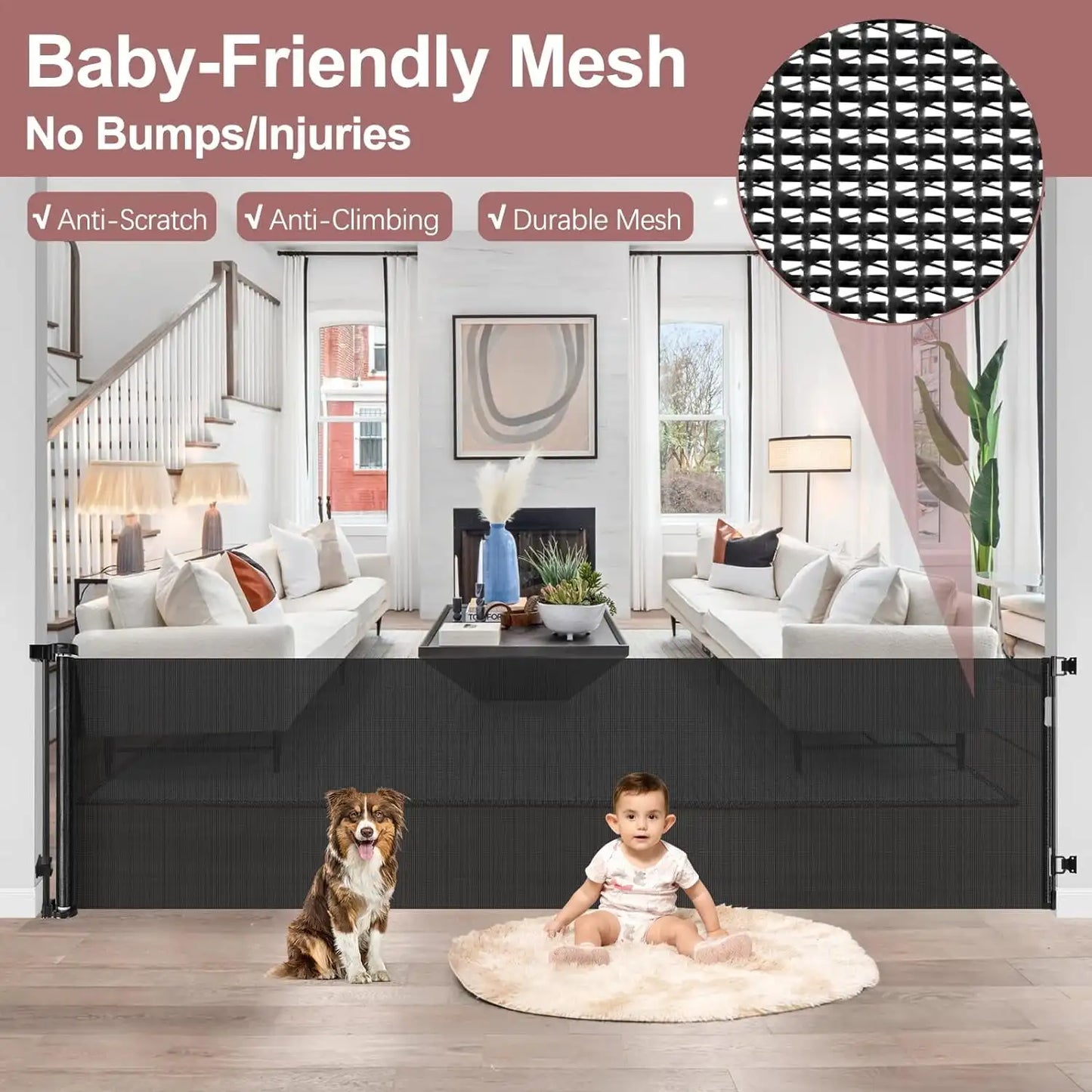 Retractable Baby Safety Gate 120inch Extra Wide Indoor Outdoor Pet Gate