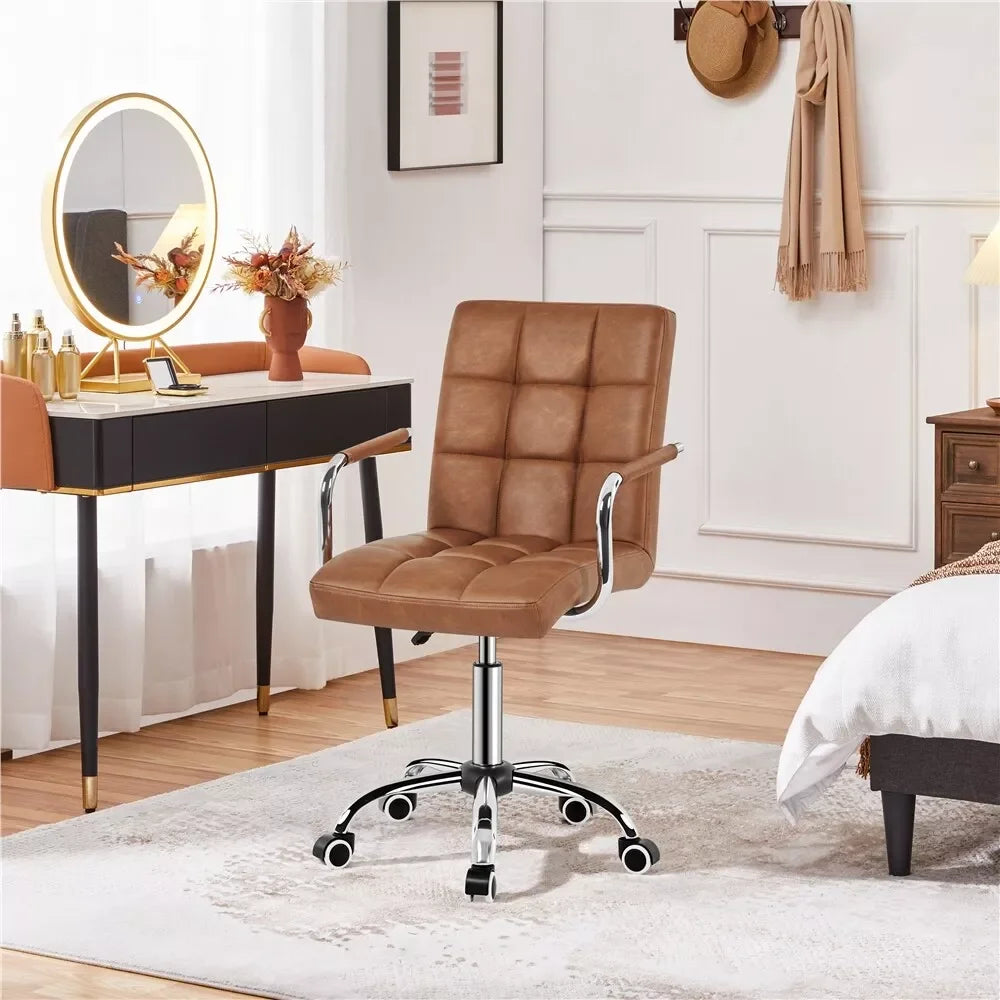 Ljustra Office Desk Chair PU Leather Swivel Makeup Chair with Wheels