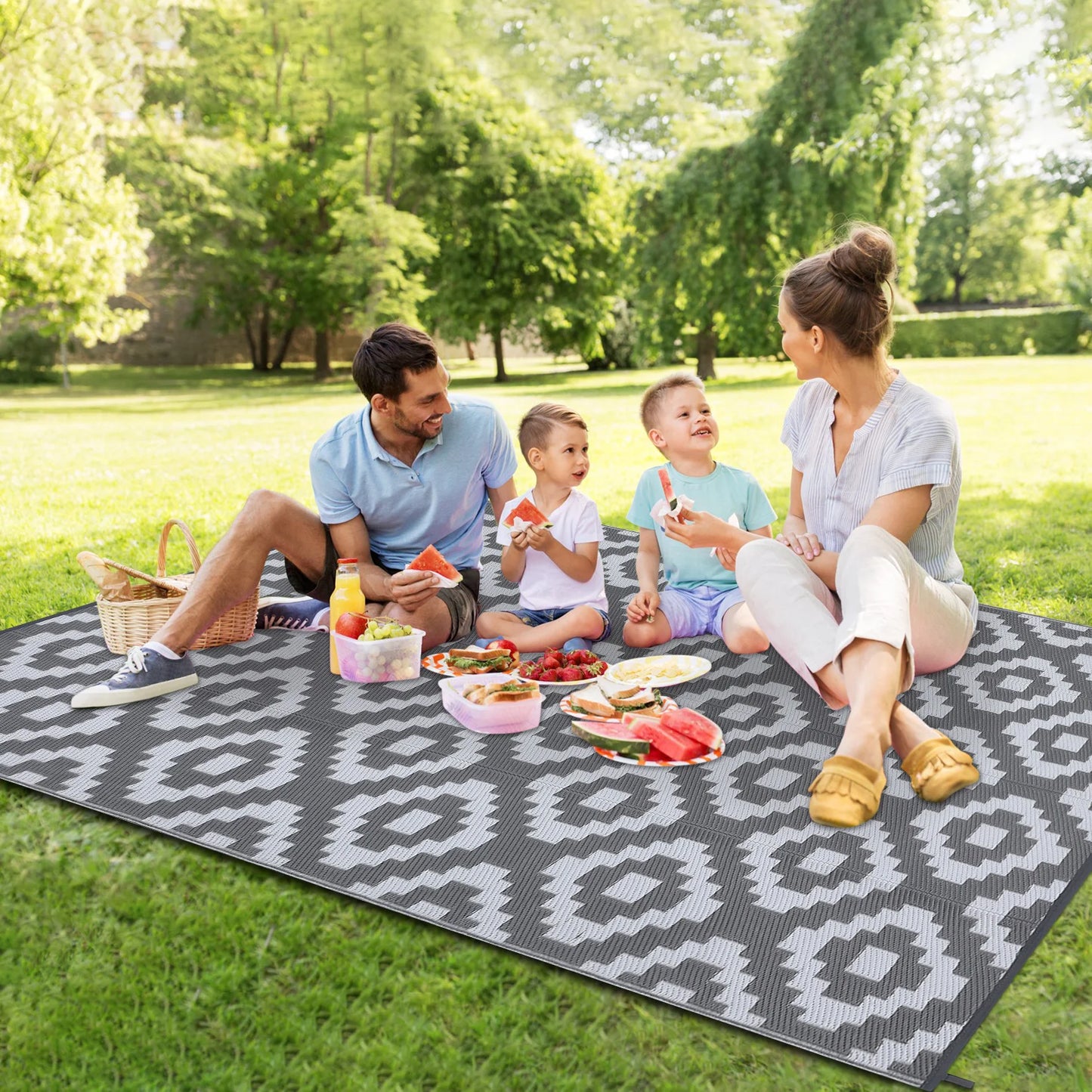 Outdoor Plastic Straw Rug Waterproof Reversible Mat for Patio Picnic