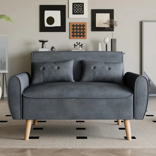 Modern Loveseat Sofa Mid Century Linen Fabric Tufted Couch Living Room